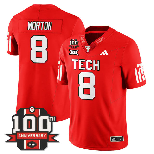 Men's Texas Tech Football 100th Anniversary Jersey red #8 Behren Morton