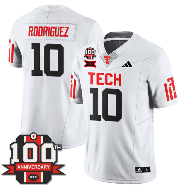 Men's Texas Tech Football 100th Anniversary Jersey white #10 Jacob Rodriguez