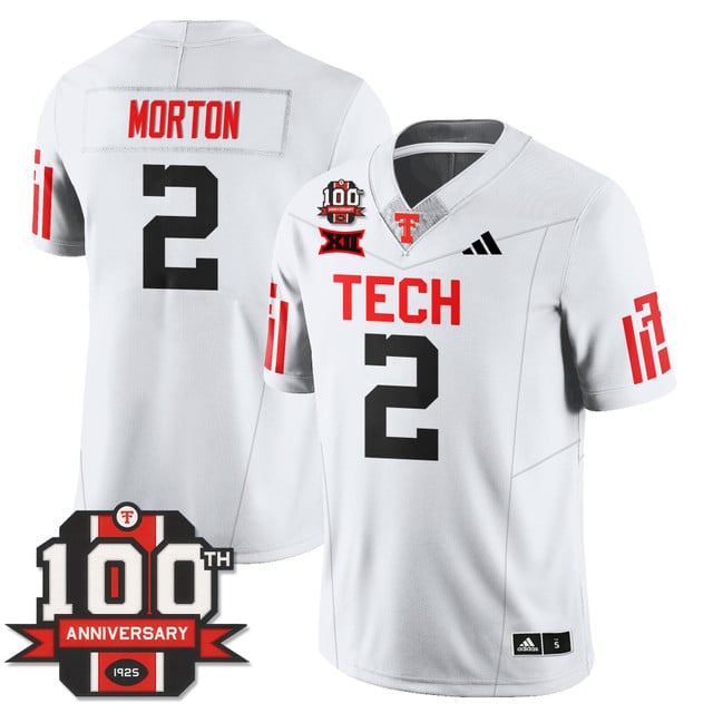Men's Texas Tech Football 100th Anniversary Jersey white #2 Behren Morton