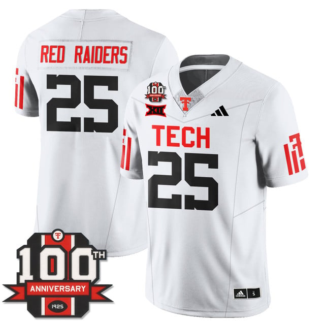 Men's Texas Tech Football 100th Anniversary Jersey white #25 Red Raiders