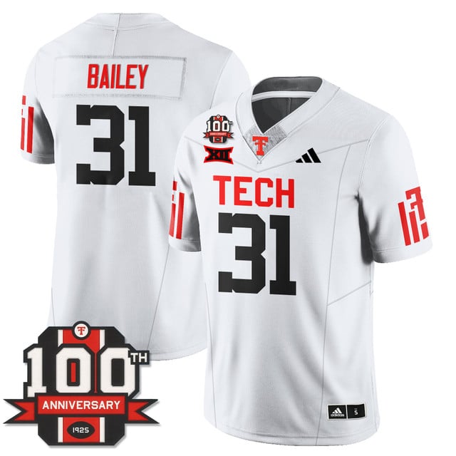 Men's Texas Tech Football 100th Anniversary Jersey white #31 David Bailey