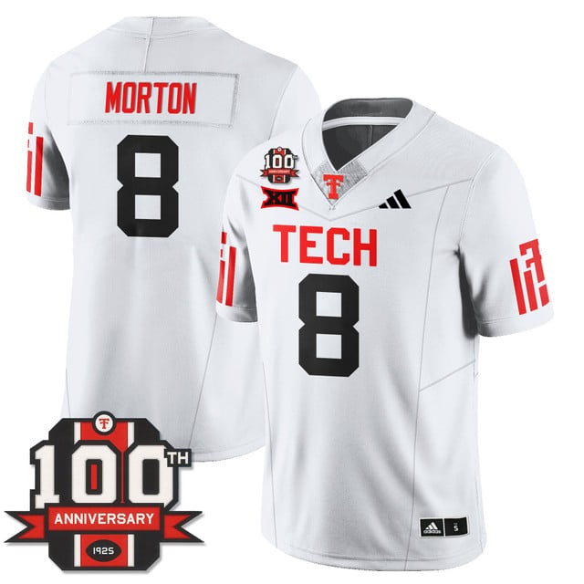 Men's Texas Tech Football 100th Anniversary Jersey white #8 Behren Morton