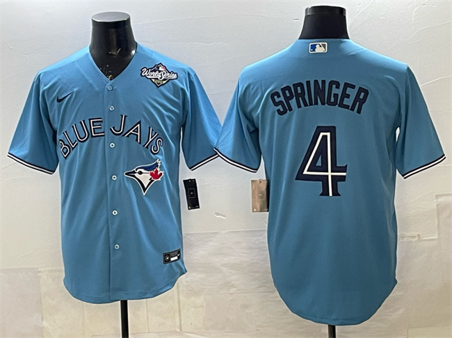 Men's Toronto Blue Jays #4 George Springer Blue 2025 World Series Cool Base Stitched Baseball Jersey