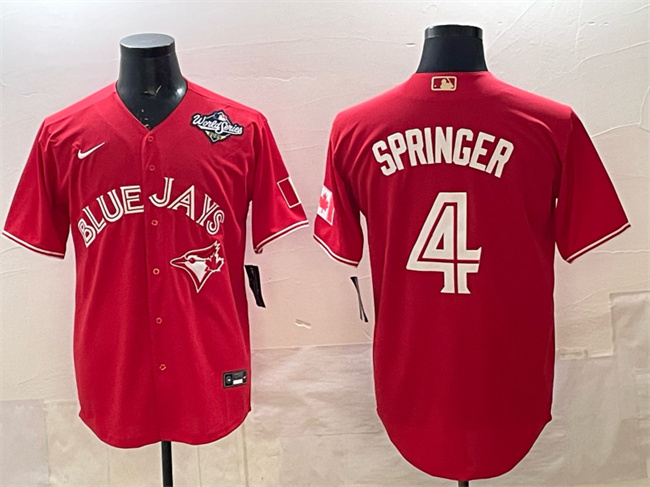Men's Toronto Blue Jays #4 George Springer Red 2025 World Series Cool Base Stitched Baseball Jersey