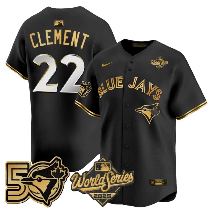 Men's Toronto Blue Jays 2025 World Series Vapor Premier Limited Jersey - 50 Seasons Patch BLACK #22 ERNIE CLEMENT
