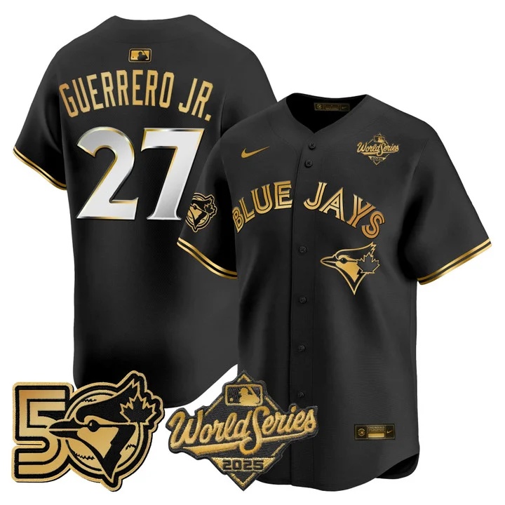 Men's Toronto Blue Jays 2025 World Series Vapor Premier Limited Jersey - 50 Seasons Patch BLACK #27 VLADIMIR GUERRERO JR.