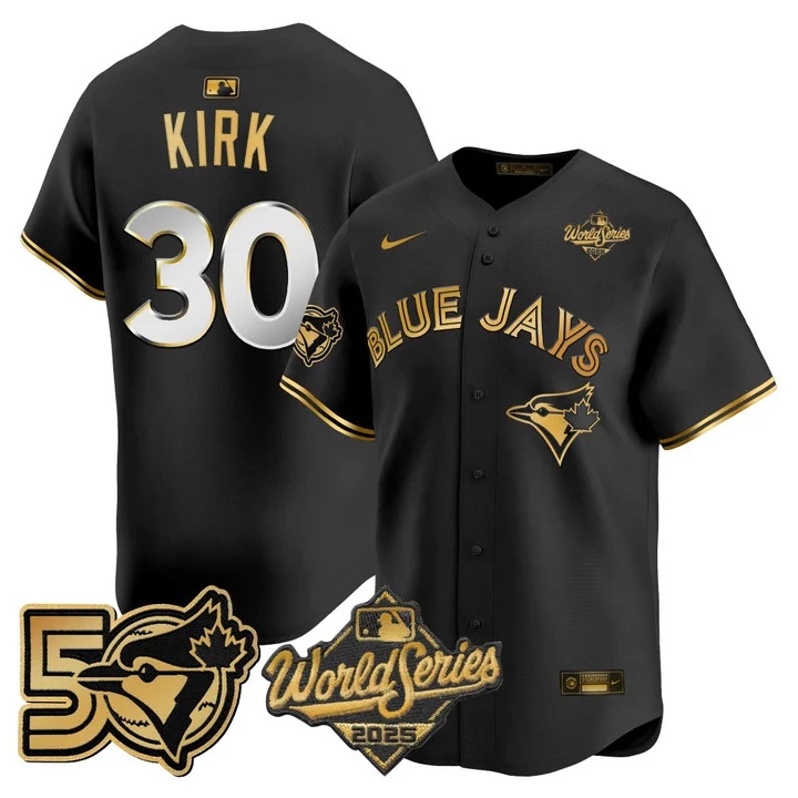 Men's Toronto Blue Jays 2025 World Series Vapor Premier Limited Jersey - 50 Seasons Patch BLACK #30 ALEJANDRO KIRK