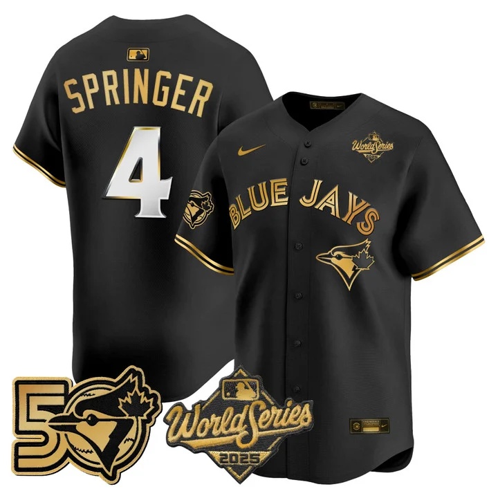 Men's Toronto Blue Jays 2025 World Series Vapor Premier Limited Jersey - 50 Seasons Patch BLACK #4 GEORGE SPRINGER