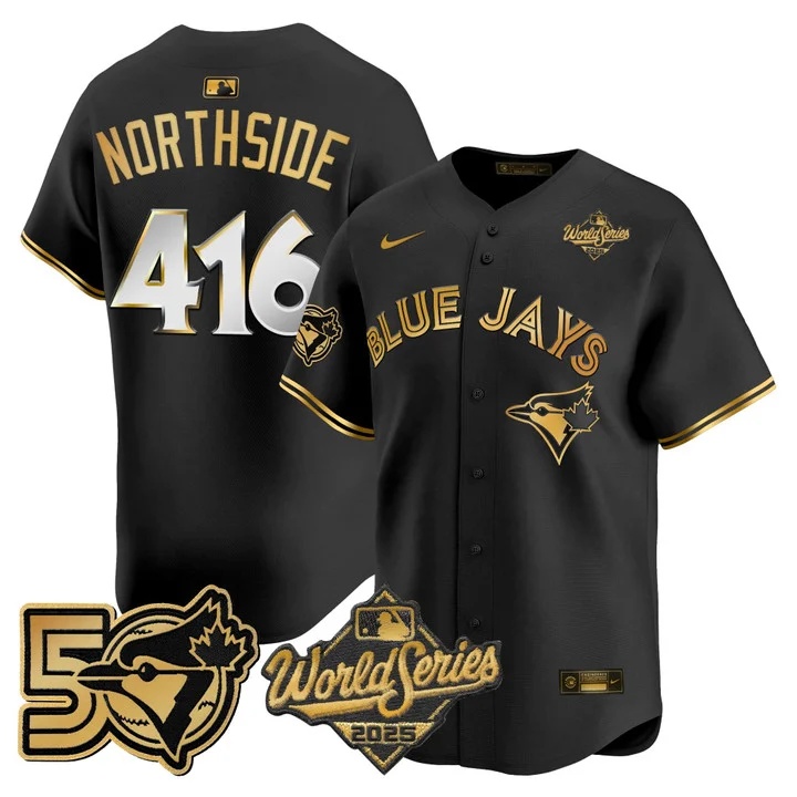 Men's Toronto Blue Jays 2025 World Series Vapor Premier Limited Jersey - 50 Seasons Patch BLACK #416 NORTHSIDE