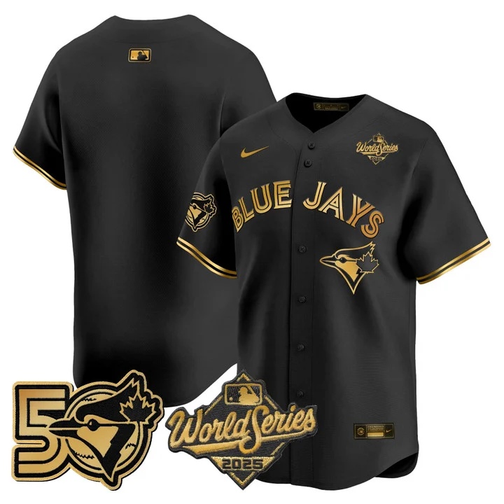 Men's Toronto Blue Jays 2025 World Series Vapor Premier Limited Jersey - 50 Seasons Patch BLACK BLANK