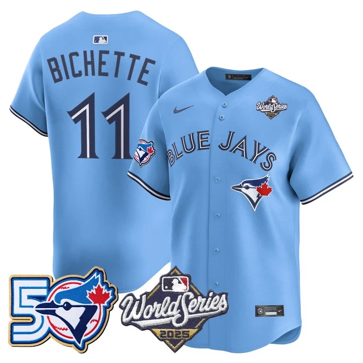 Men's Toronto Blue Jays 2025 World Series Vapor Premier Limited Jersey - 50 Seasons Patch BLUE #11 BO BICHETTE