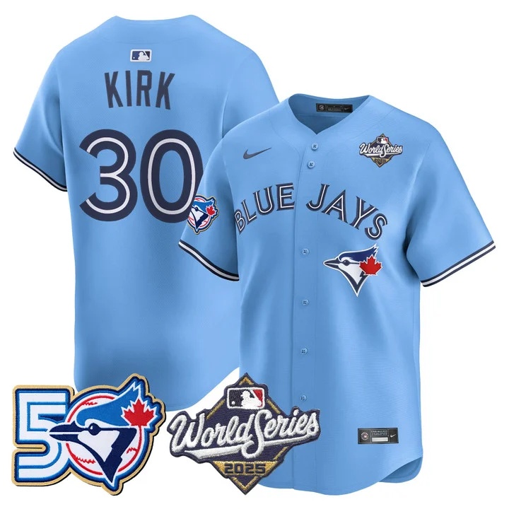 Men's Toronto Blue Jays 2025 World Series Vapor Premier Limited Jersey - 50 Seasons Patch BLUE #30 ALEJANDRO KIRK