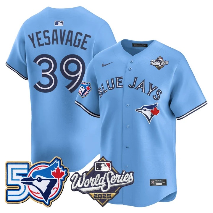 Men's Toronto Blue Jays 2025 World Series Vapor Premier Limited Jersey - 50 Seasons Patch BLUE #39 TREY YESAVAGE