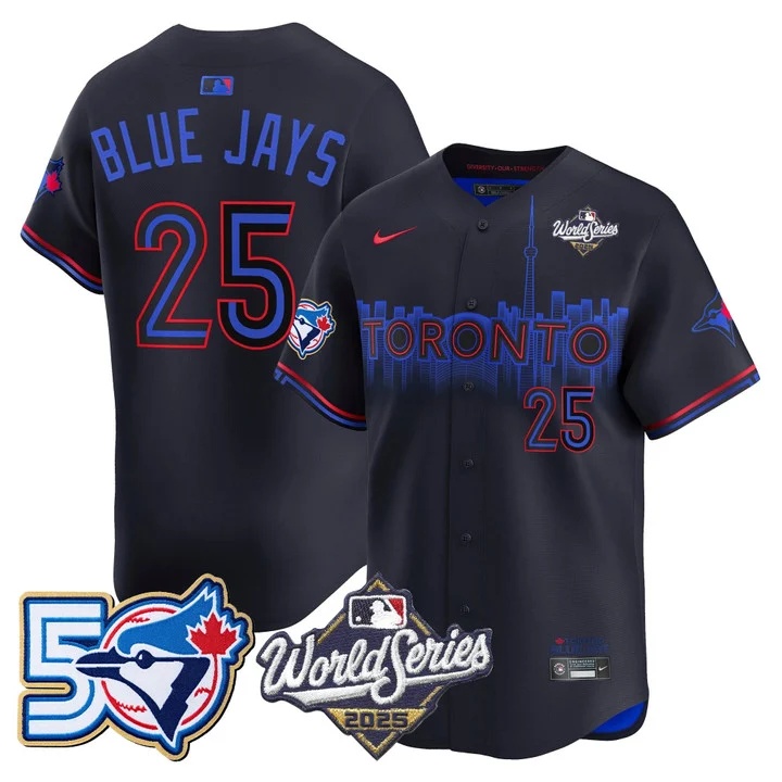 Men's Toronto Blue Jays 2025 World Series Vapor Premier Limited Jersey - 50 Seasons Patch CITY CONNECT #25 BLUE JAYS