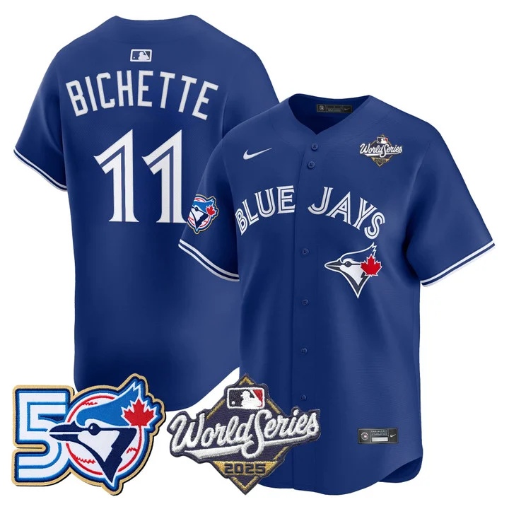 Men's Toronto Blue Jays 2025 World Series Vapor Premier Limited Jersey - 50 Seasons Patch ROYAL #11 BO BICHETTE
