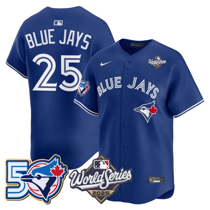 Men's Toronto Blue Jays 2025 World Series Vapor Premier Limited Jersey - 50 Seasons Patch ROYAL #25 BLUE JAYS