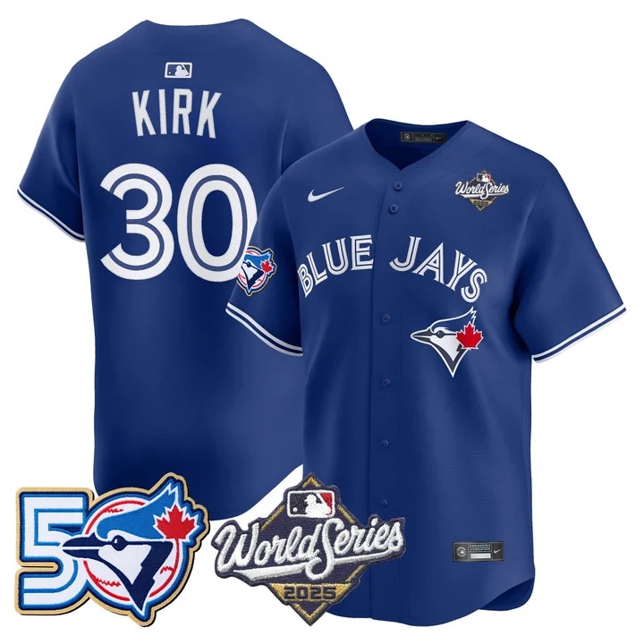 Men's Toronto Blue Jays 2025 World Series Vapor Premier Limited Jersey - 50 Seasons Patch ROYAL #30 ALEJANDRO KIRK