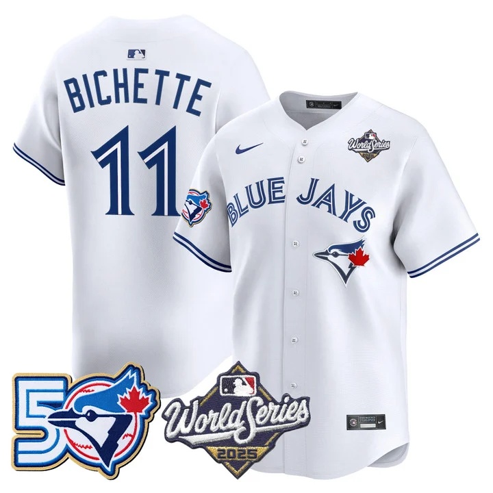 Men's Toronto Blue Jays 2025 World Series Vapor Premier Limited Jersey - 50 Seasons Patch WHITE #11 BO BICHETTE