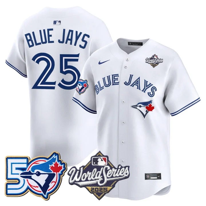Men's Toronto Blue Jays 2025 World Series Vapor Premier Limited Jersey - 50 Seasons Patch WHITE #25 BLUE JAYS