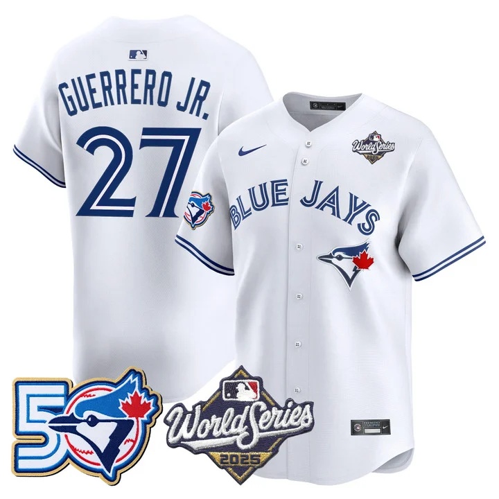 Men's Toronto Blue Jays 2025 World Series Vapor Premier Limited Jersey - 50 Seasons Patch WHITE #27 VLADIMIR GUERRERO JR.