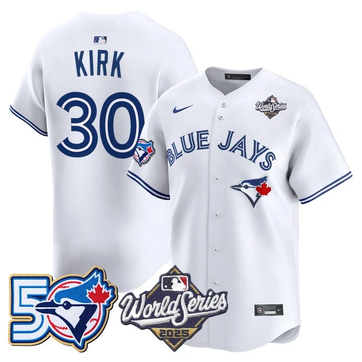Men's Toronto Blue Jays 2025 World Series Vapor Premier Limited Jersey - 50 Seasons Patch WHITE #30 ALEJANDRO KIRK