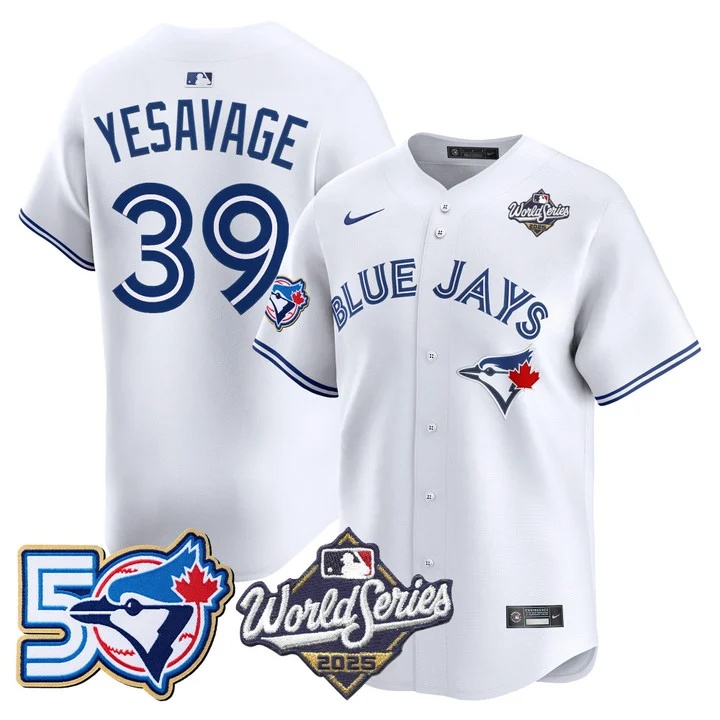Men's Toronto Blue Jays 2025 World Series Vapor Premier Limited Jersey - 50 Seasons Patch WHITE #39 TREY YESAVAGE