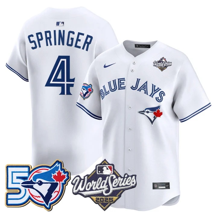 Men's Toronto Blue Jays 2025 World Series Vapor Premier Limited Jersey - 50 Seasons Patch WHITE #4 GEORGE SPRINGER