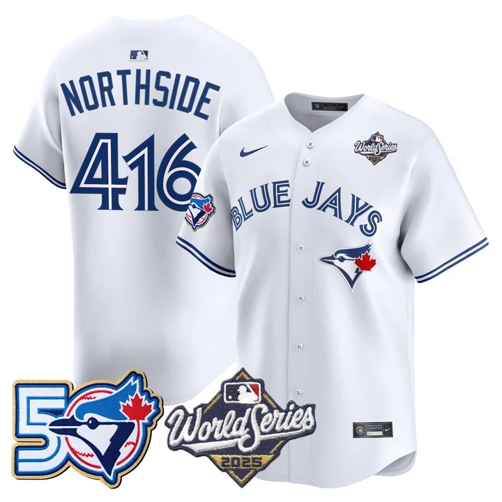 Men's Toronto Blue Jays 2025 World Series Vapor Premier Limited Jersey - 50 Seasons Patch WHITE #416 NORTHSIDE