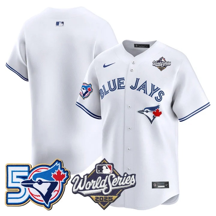 Men's Toronto Blue Jays 2025 World Series Vapor Premier Limited Jersey - 50 Seasons Patch WHITE BLANK