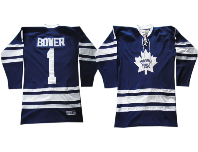 Men's Toronto Maple Leafs #1 Johnny Bower Blue CCM Throwback Jersey
