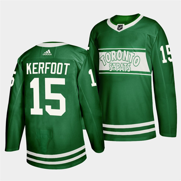 Men's Toronto Maple Leafs #15 Alexander Kerfoot adidas Green 2022 St. Patricks Day Jersey Stitched