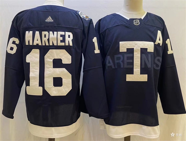 Men's Toronto Maple Leafs #16 Mitchell Marner 2022 Navy Team Heritage Classic Jersey Stitched