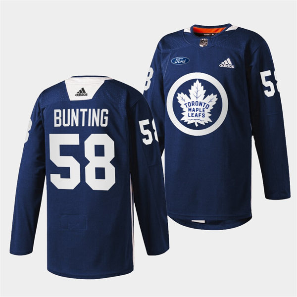 Men's Toronto Maple Leafs #58 Michael Bunting adidas Navy Primary Logo Warm Up Jersey Stitched