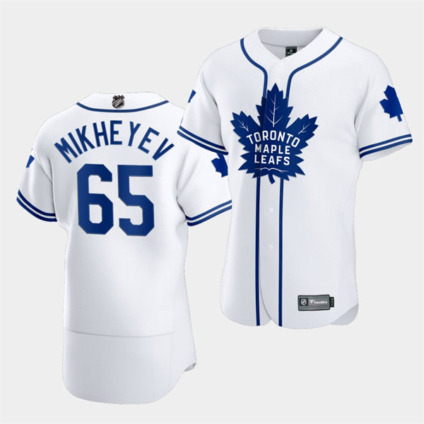 Men's Toronto Maple Leafs #65 Ilya Mikheyev 2020 White NHL X MLB Crossover Edition Baseball Jersey Stitched
