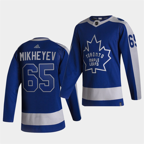 Men's Toronto Maple Leafs #65 Ilya Mikheyev Blue 2021 adidas NHL REVERSE RETRO JERSEYS Stitched