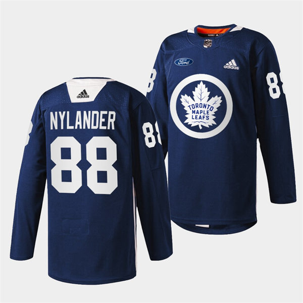Men's Toronto Maple Leafs #88 William Nylander adidas Navy Primary Logo Warm Up Jersey Stitched