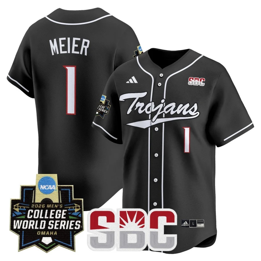 Men's Troy Trojans 2026 World Series Vapor Premier Limited Jersey BLACK #1 STEVEN MEIER