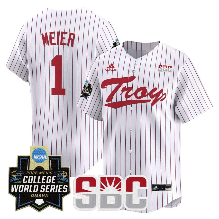 Men's Troy Trojans 2026 World Series Vapor Premier Limited Jersey WHITE #1 STEVEN MEIER