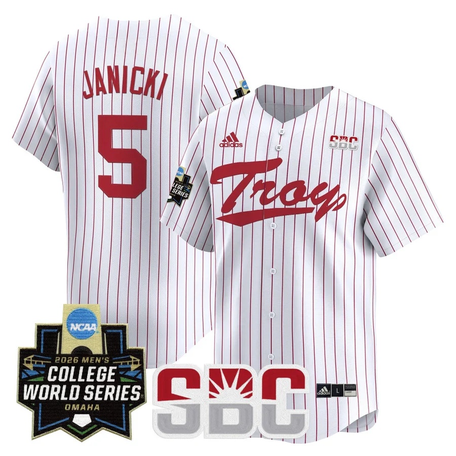 Men's Troy Trojans 2026 World Series Vapor Premier Limited Jersey WHITE #5 JIMMY JANICKI