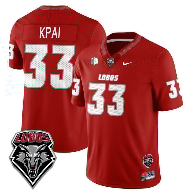 Men's UNM Lobo Football 2025 Jersey red #33 Randolph Kpai