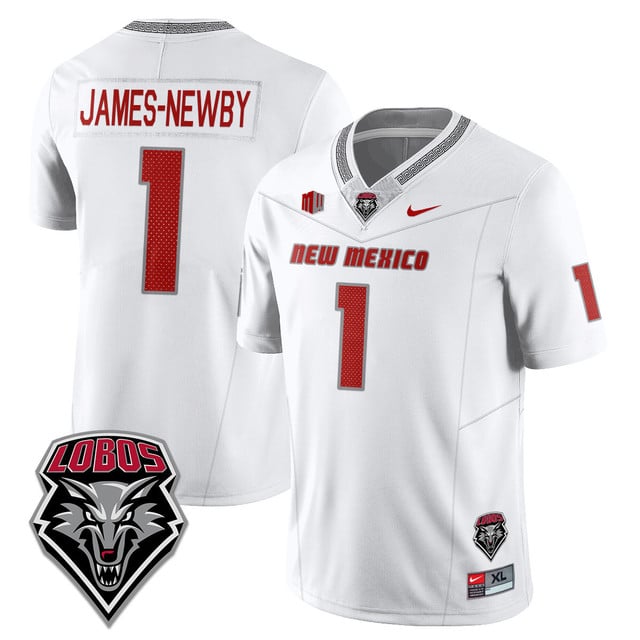 Men's UNM Lobo Football 2025 Jersey white #1 Keyshawn James-Newby