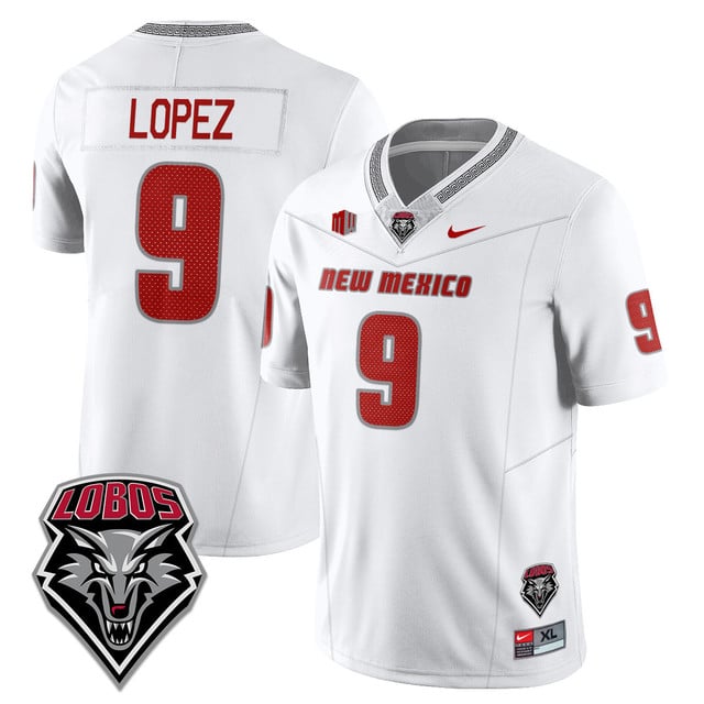 Men's UNM Lobo Football 2025 Jersey white #9 Gabriel Lopez