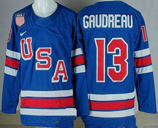 Men's USA #13 Johnny Gudreau Blue 2026 olympics authentic jersey