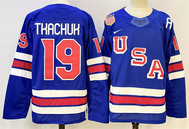 Men's USA #19 Matthew Tkachuk Royal 2025-2026 Stitched Jersey