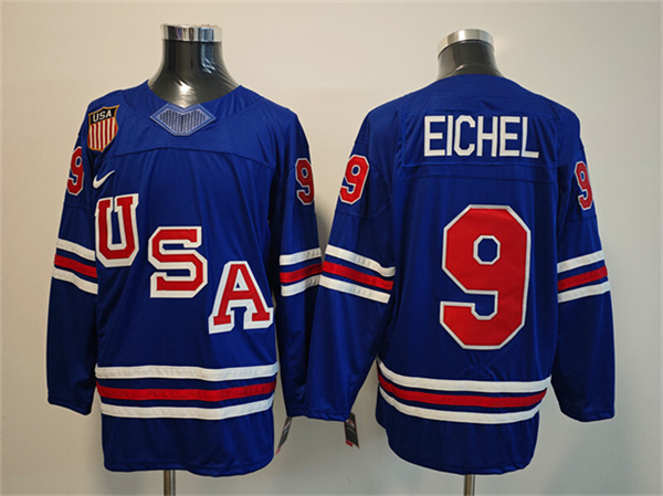 Men's USA #9 Jack Eichel Royal 2025-2026 Stitched Jersey