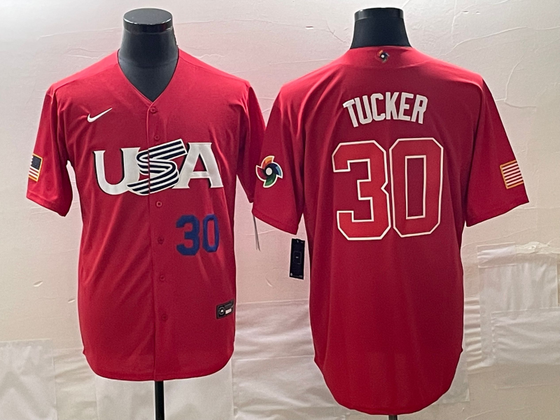 Men's USA Baseball #30 Kyle Tucker Number 2023 Red World Classic With Patch Stitched Jersey2