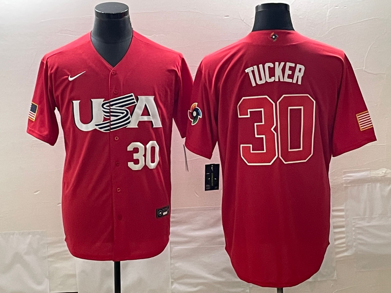 Men's USA Baseball #30 Kyle Tucker Number 2023 Red World Classic With Patch Stitched Jersey2的副本