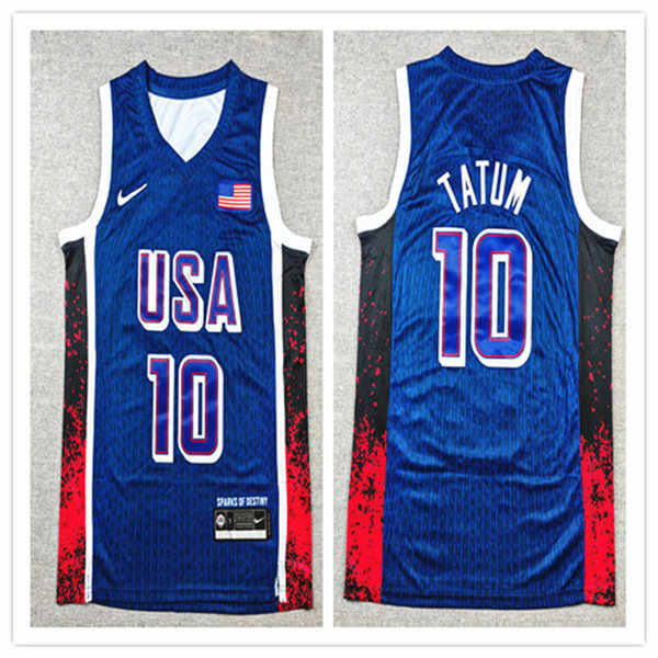Men's USA Basketball Team #10 Jayson Tatum 2024 Summer Olympics Swingman Jersey Navy