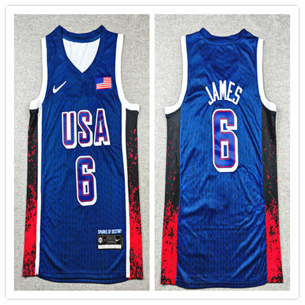 Men's USA Basketball Team #6 LeBron James 2024 Summer Olympics Swingman Jersey Navy