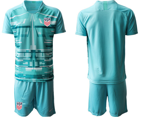 Men's USA Blank lake blue Goalkeeper Jersey